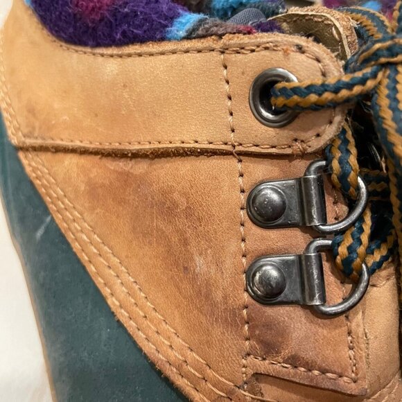 Nine West Duck Boot Vintage 90s Brown Green Lace Up Rubber Padded Collar Size 9 - Picture 9 of 12